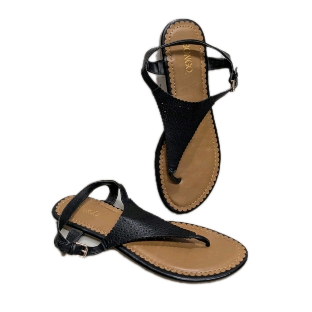 Bongo Thong Sandals Ankle Strap Black 8 Beach Resort Boho Hippie bg